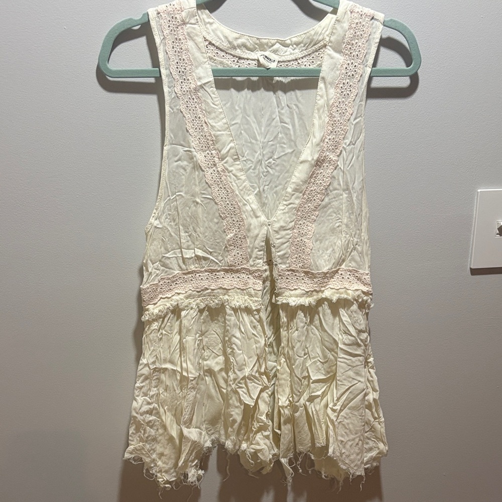 Free People Cream Lace Detail Blouse